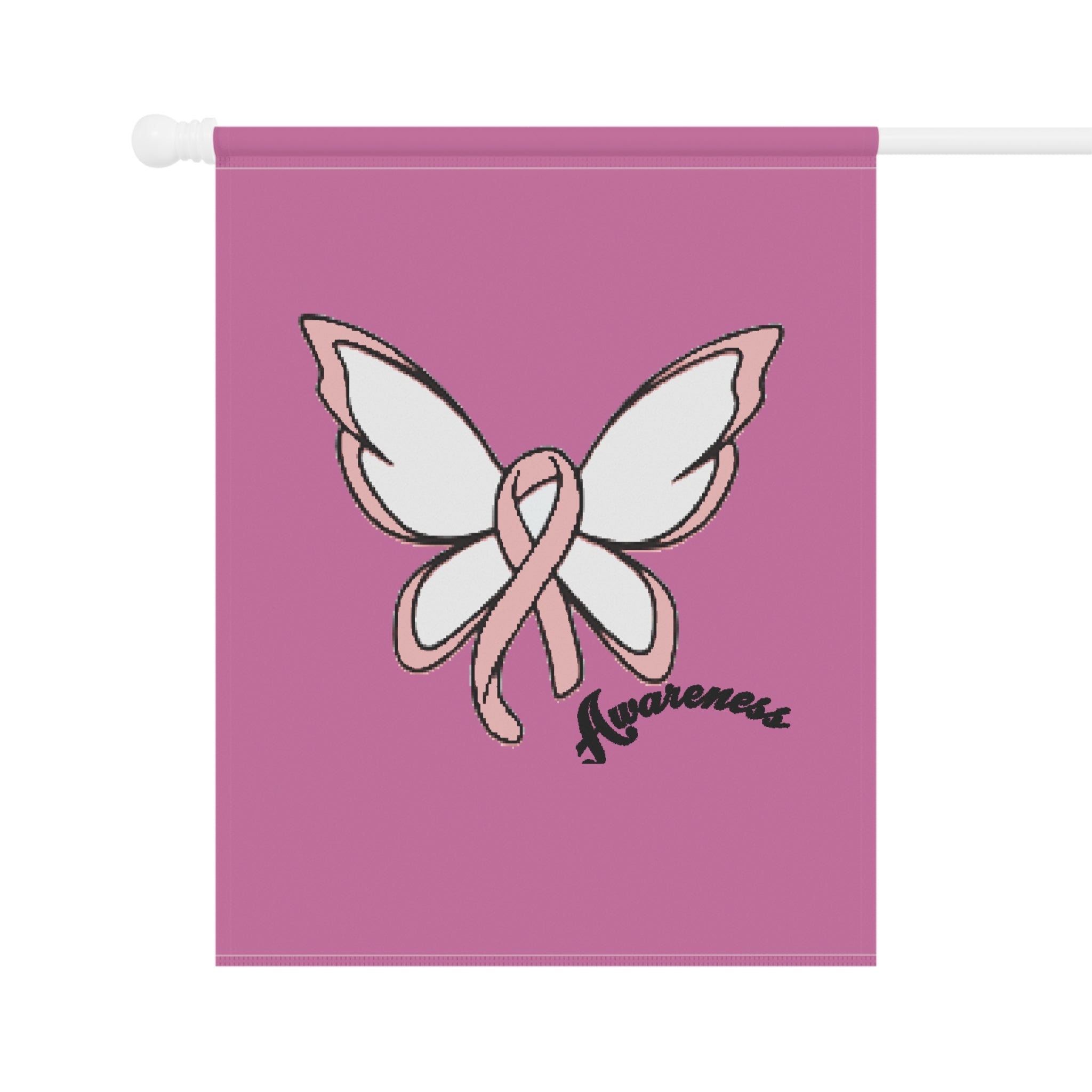 Breast Cancer Awareness Butterfly Garden Flag – 'Awareness' Pink Ribbon House Banner - 314 Originals