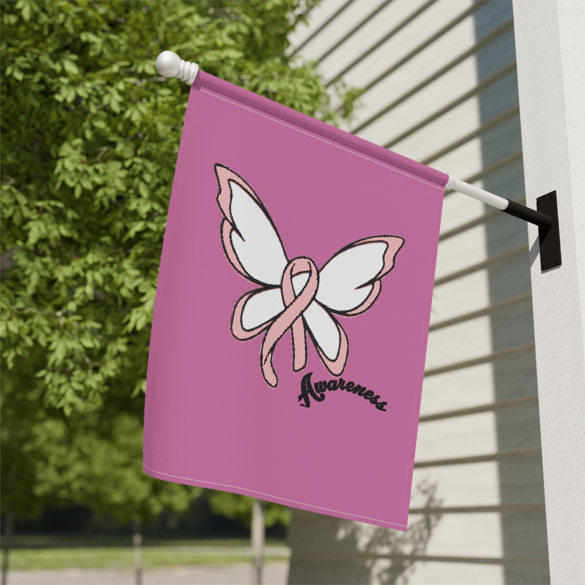 Breast Cancer Awareness Butterfly Garden Flag – 'Awareness' Pink Ribbon House Banner - 314 Originals