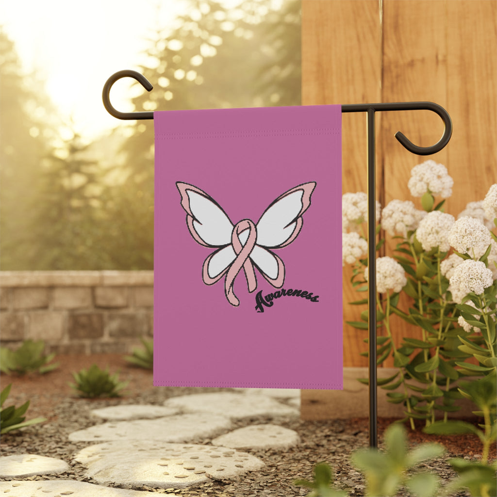 Breast Cancer Awareness Butterfly Garden Flag – 'Awareness' Pink Ribbon House Banner - 314 Originals