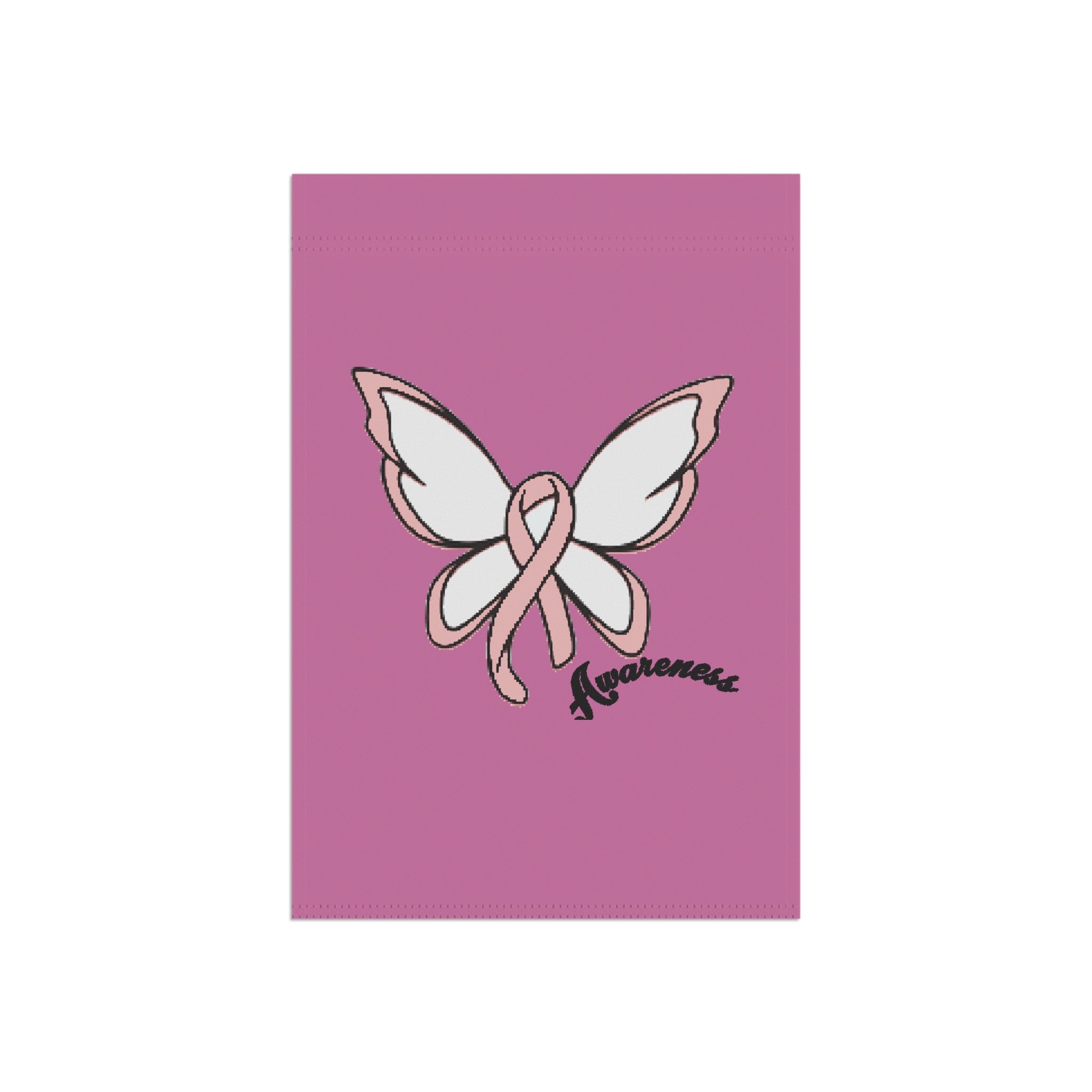 Breast Cancer Awareness Butterfly Garden Flag – 'Awareness' Pink Ribbon House Banner - 314 Originals