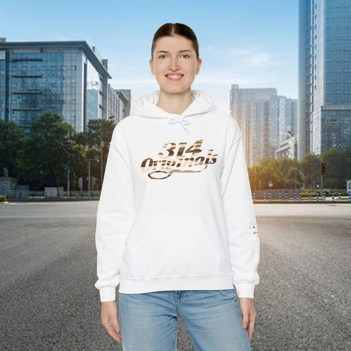 Brown Camo '314' Script Hoodie — City Pride Casual Pullover - 314 Originals