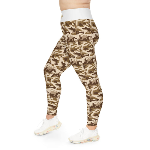 Brown Camo Plus Size Leggings — Subtle Side Script Graphic, Comfortable Everyday Activewear - 314 Originals