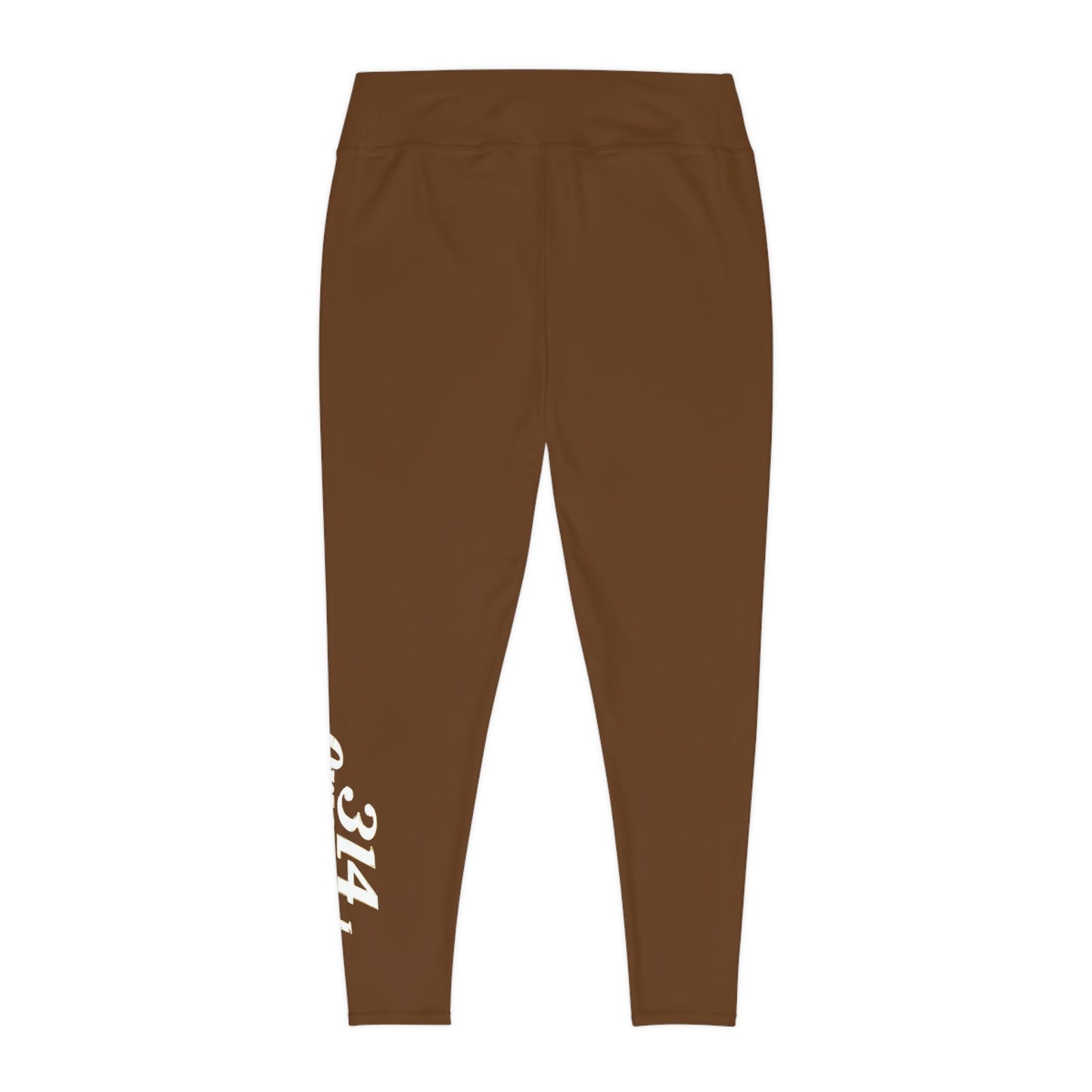 Brown Plus Size Leggings — Subtle Side Script Graphic, Comfortable Everyday Activewear - 314 Originals