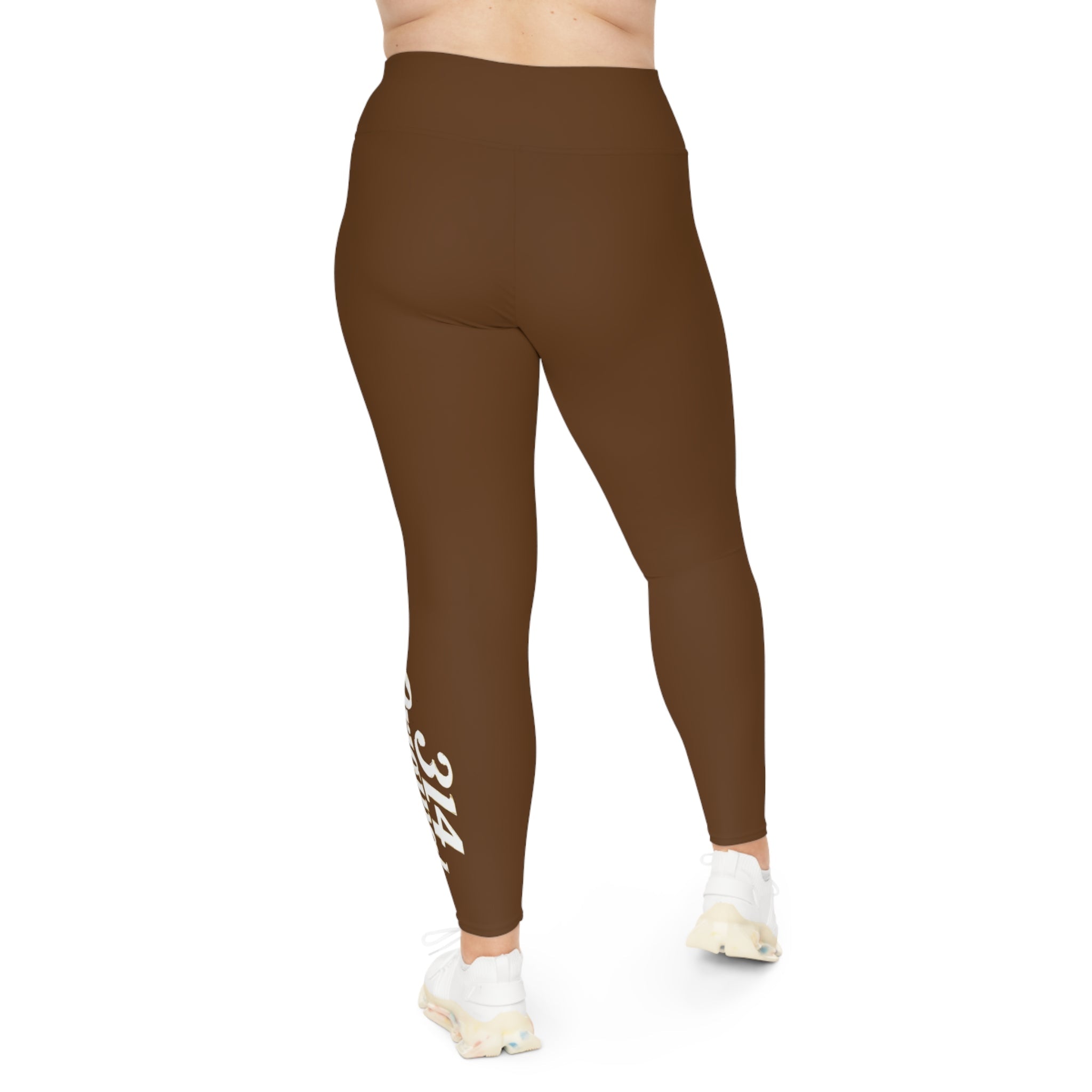 Brown Plus Size Leggings — Subtle Side Script Graphic, Comfortable Everyday Activewear - 314 Originals