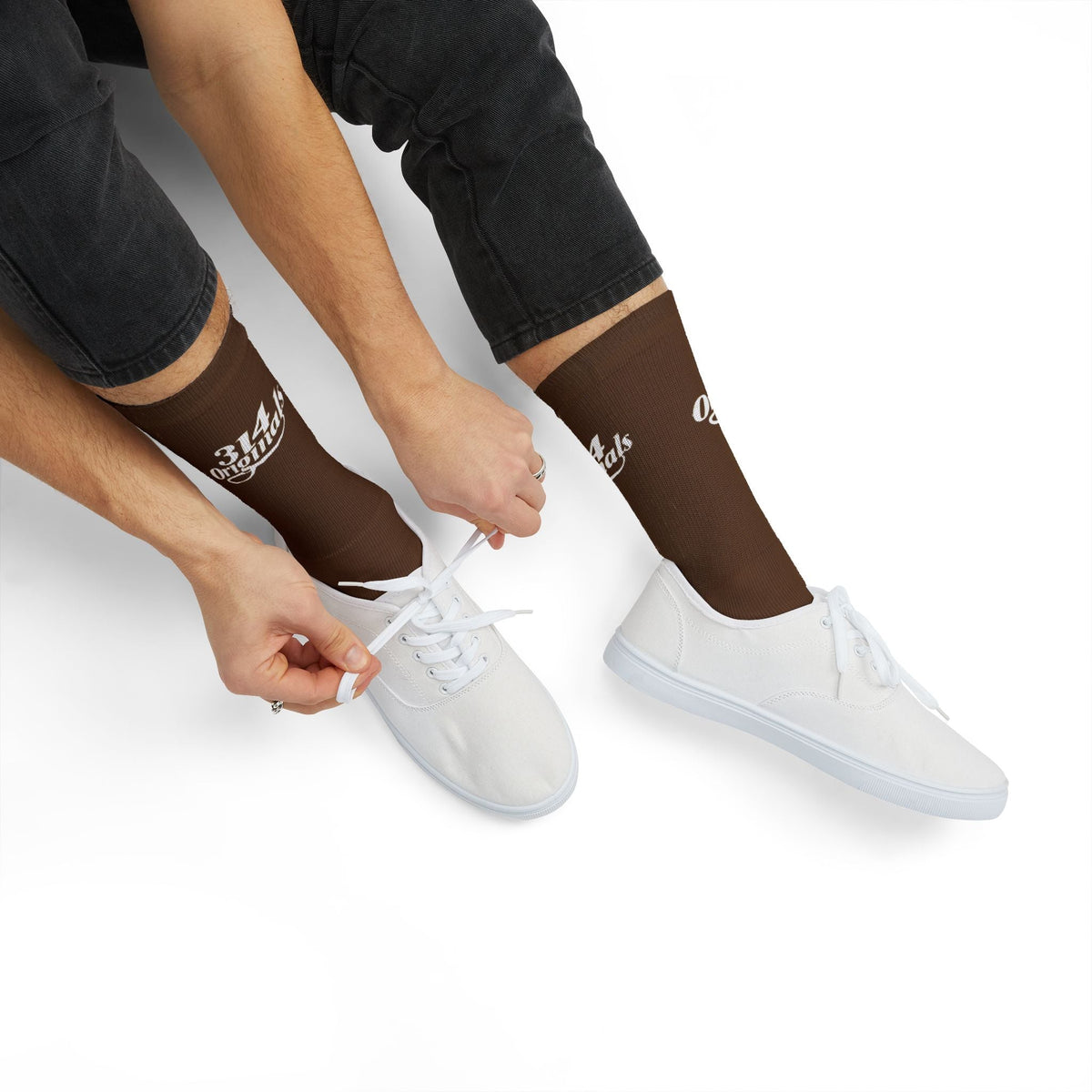Brown Sublimation Socks with '314 Originals' Script — Athletic Crew Socks - 314 Originals