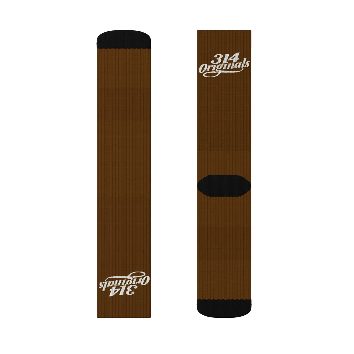 Brown Sublimation Socks with '314 Originals' Script — Athletic Crew Socks - 314 Originals
