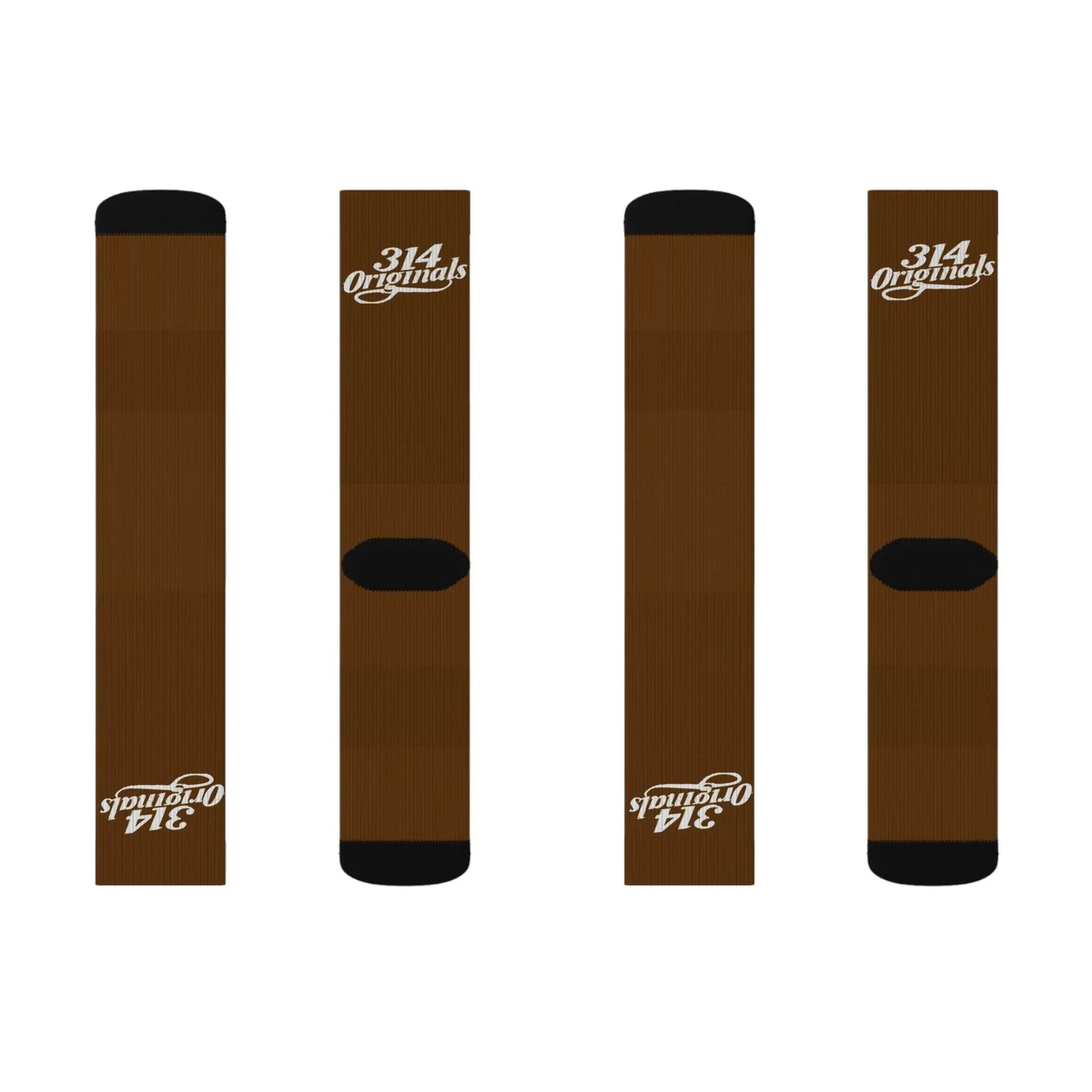 Brown Sublimation Socks with '314 Originals' Script — Athletic Crew Socks - 314 Originals