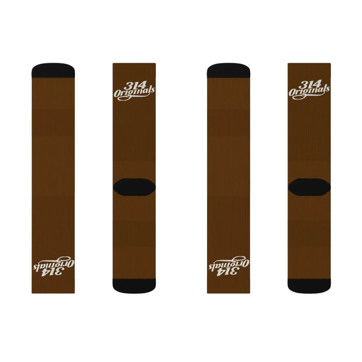 Brown Sublimation Socks with '314 Originals' Script — Athletic Crew Socks - 314 Originals