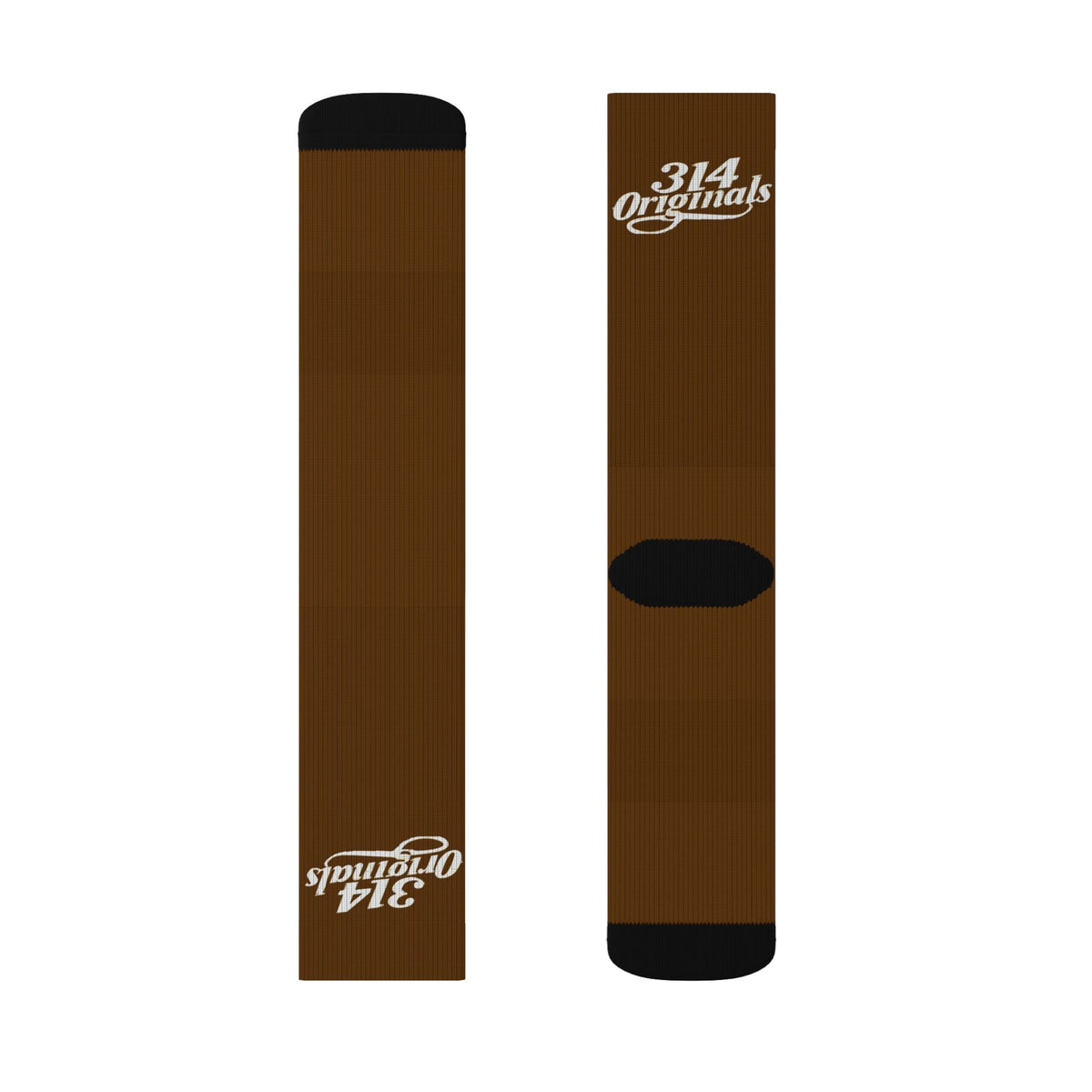 Brown Sublimation Socks with '314 Originals' Script — Athletic Crew Socks - 314 Originals