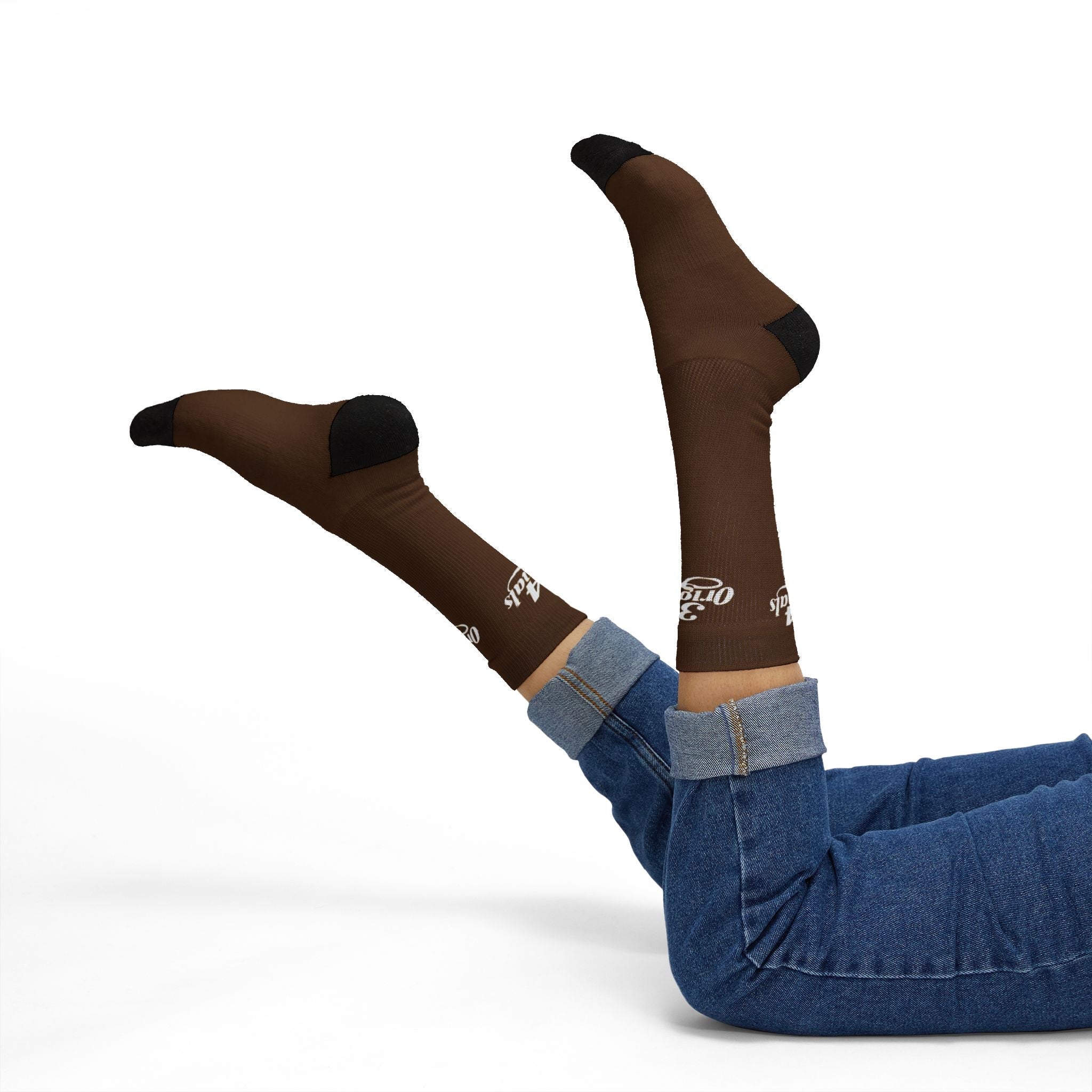 Brown Sublimation Socks with '314 Originals' Script — Athletic Crew Socks - 314 Originals