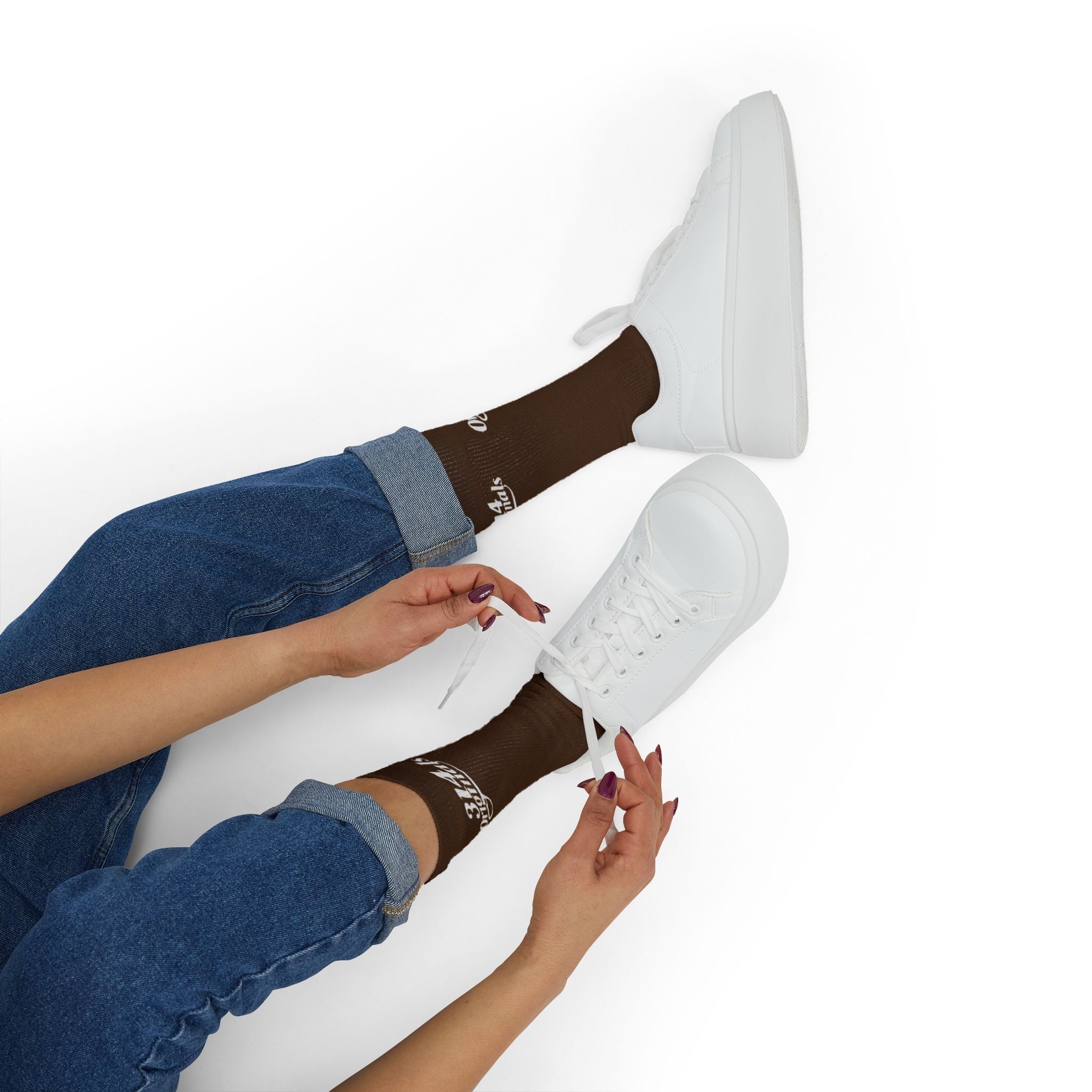 Brown Sublimation Socks with '314 Originals' Script — Athletic Crew Socks - 314 Originals