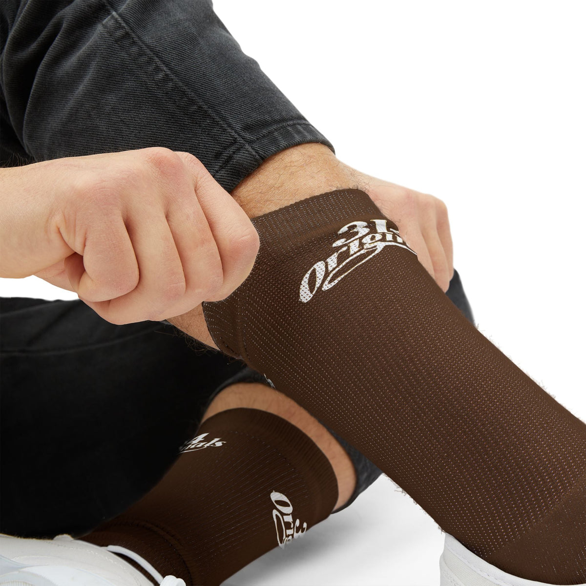 Brown Sublimation Socks with '314 Originals' Script — Athletic Crew Socks - 314 Originals