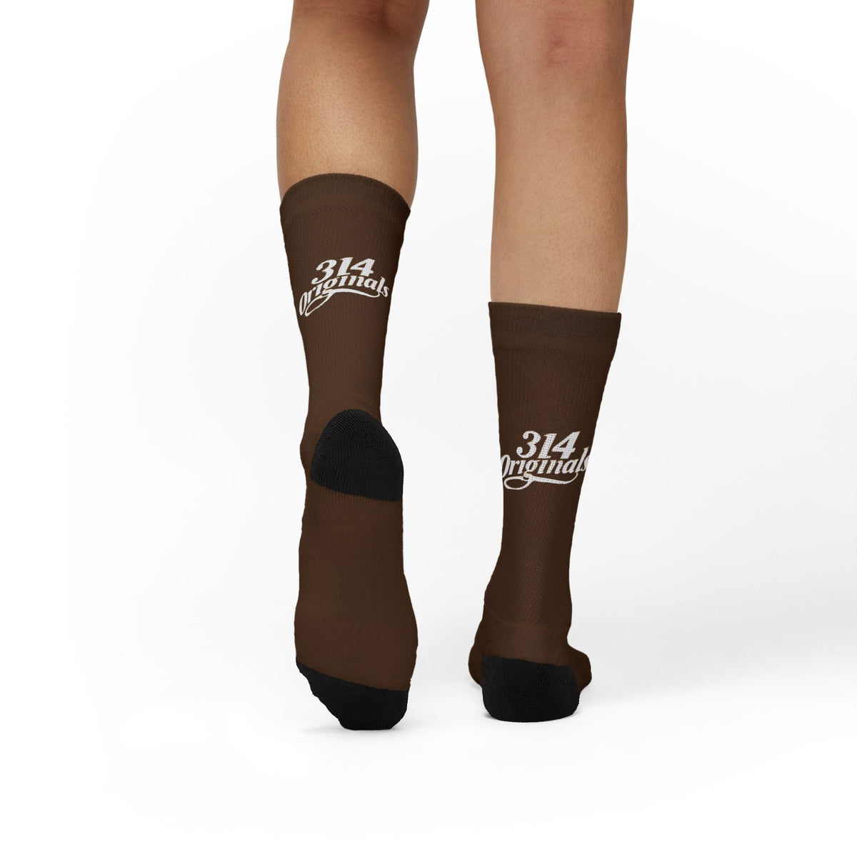 Brown Sublimation Socks with '314 Originals' Script — Athletic Crew Socks - 314 Originals