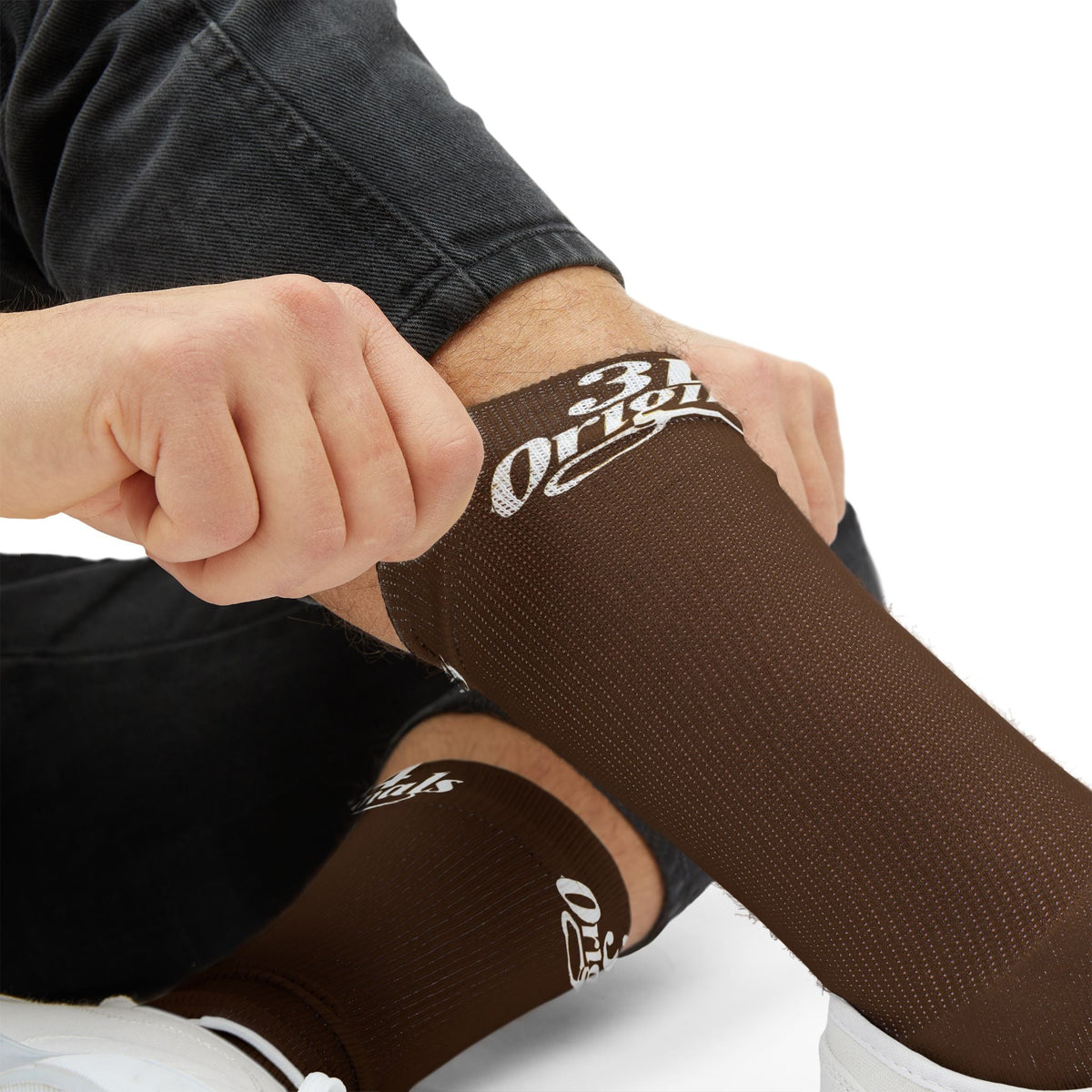 Brown Sublimation Socks with '314 Originals' Script — Athletic Crew Socks - 314 Originals