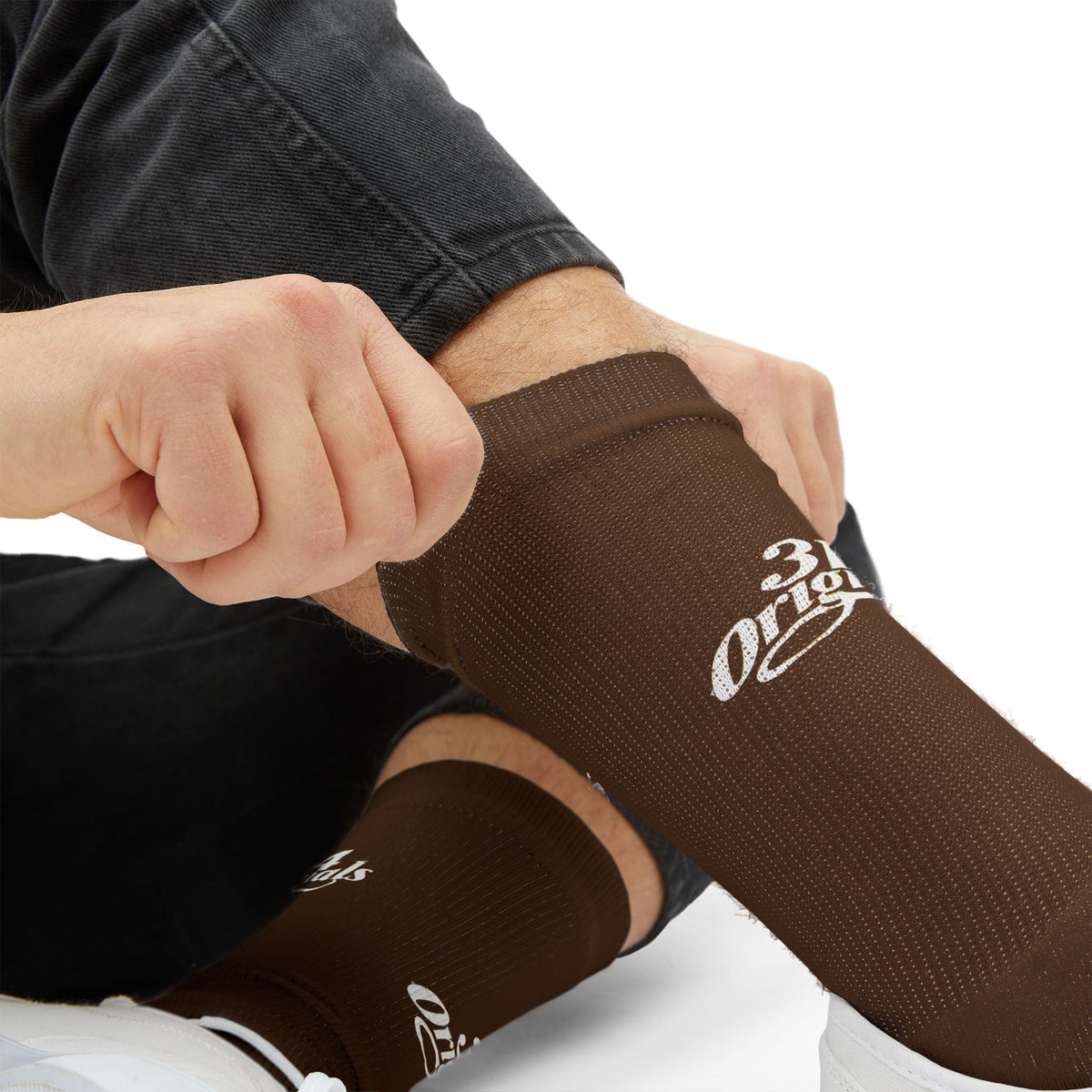 Brown Sublimation Socks with '314 Originals' Script — Athletic Crew Socks - 314 Originals