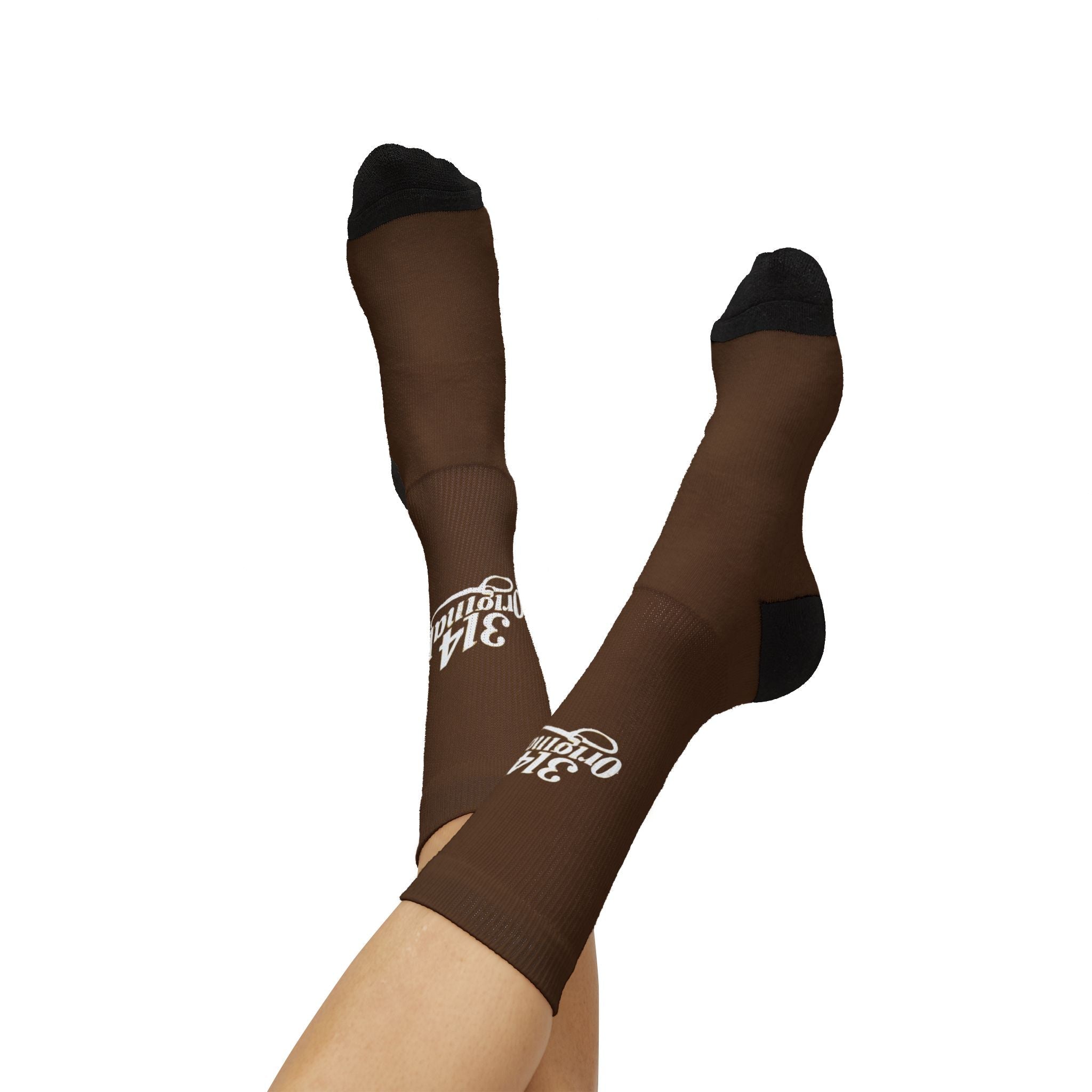 Brown Sublimation Socks with '314 Originals' Script — Athletic Crew Socks - 314 Originals