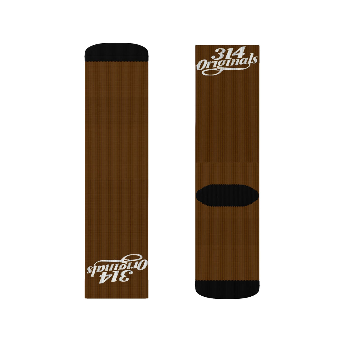 Brown Sublimation Socks with '314 Originals' Script — Athletic Crew Socks - 314 Originals