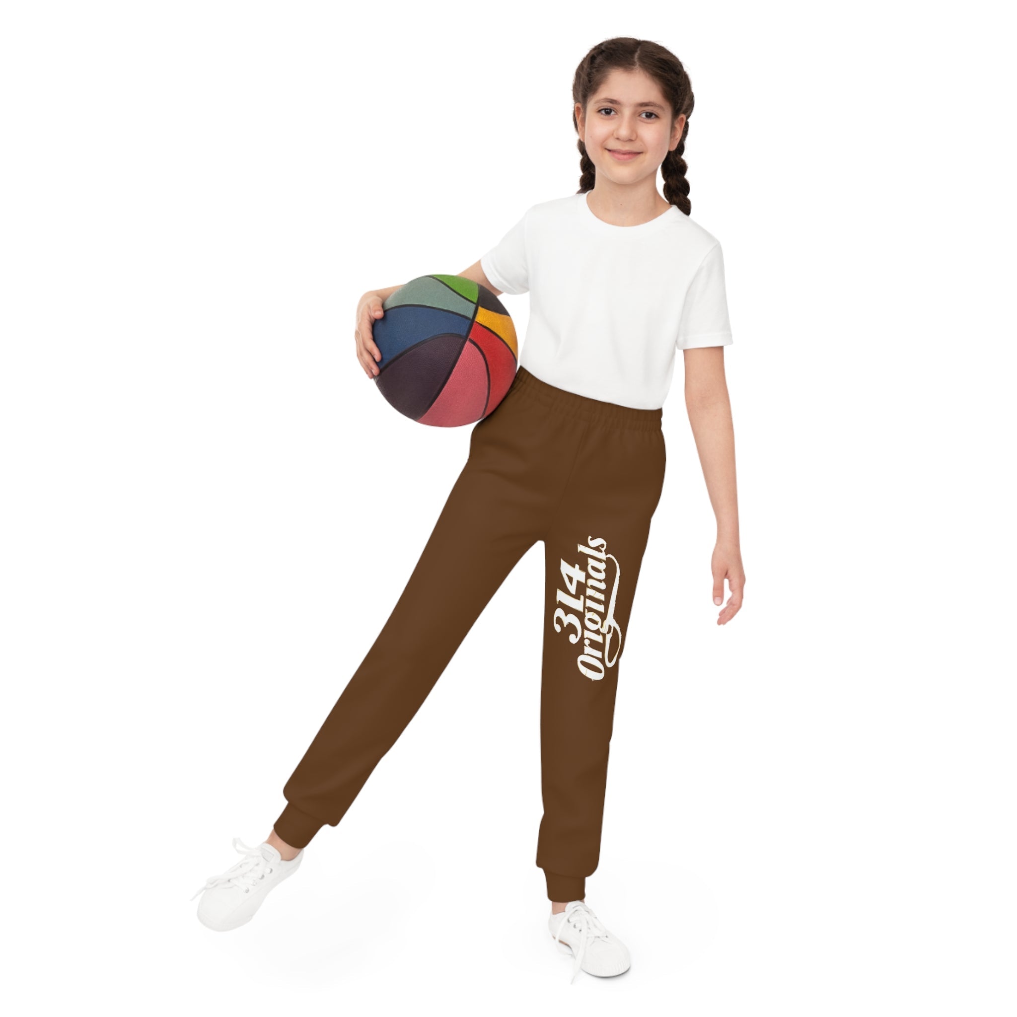 Brown Youth Joggers with 314 Originals Side Graphic — Kids Athletic Sweatpants - 314 Originals