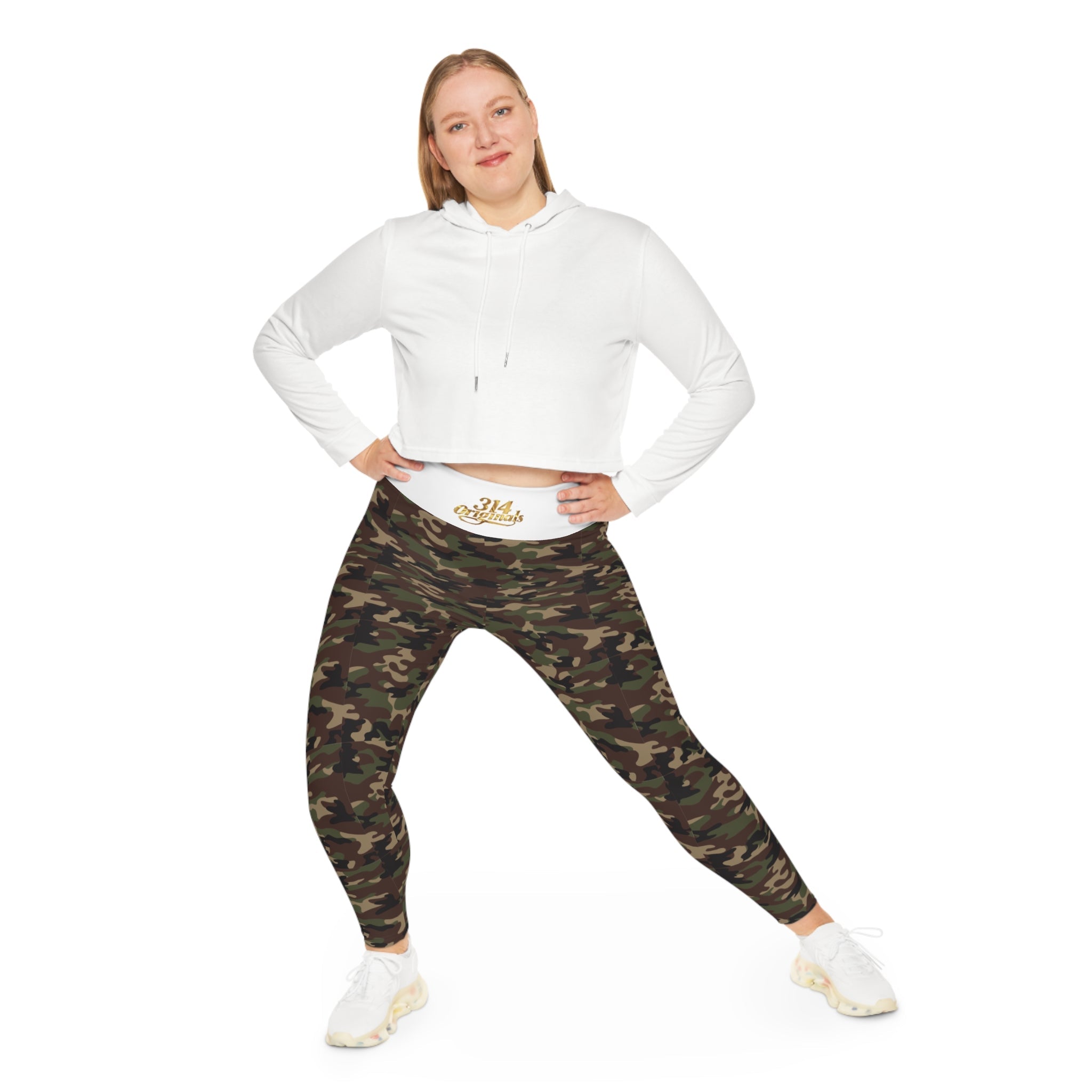 Camo Plus Size Leggings — Subtle Side Script Graphic, Comfortable Everyday Activewear - 314 Originals