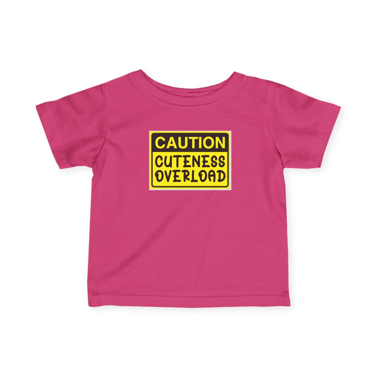 "Caution: Cuteness Overload" — Baby T‑Shirt (Yellow Warning Sign) - 314 Originals