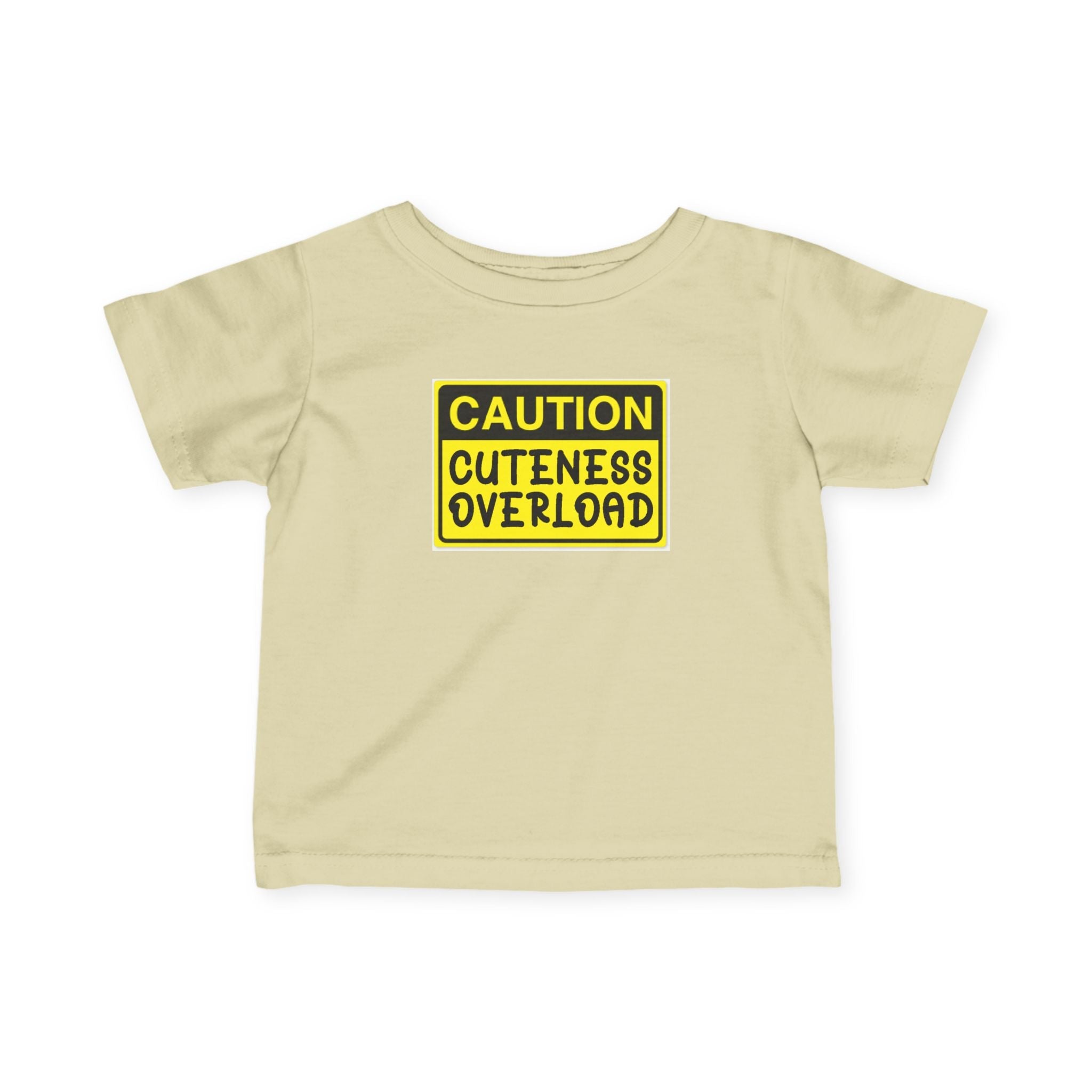 "Caution: Cuteness Overload" — Baby T‑Shirt (Yellow Warning Sign) - 314 Originals