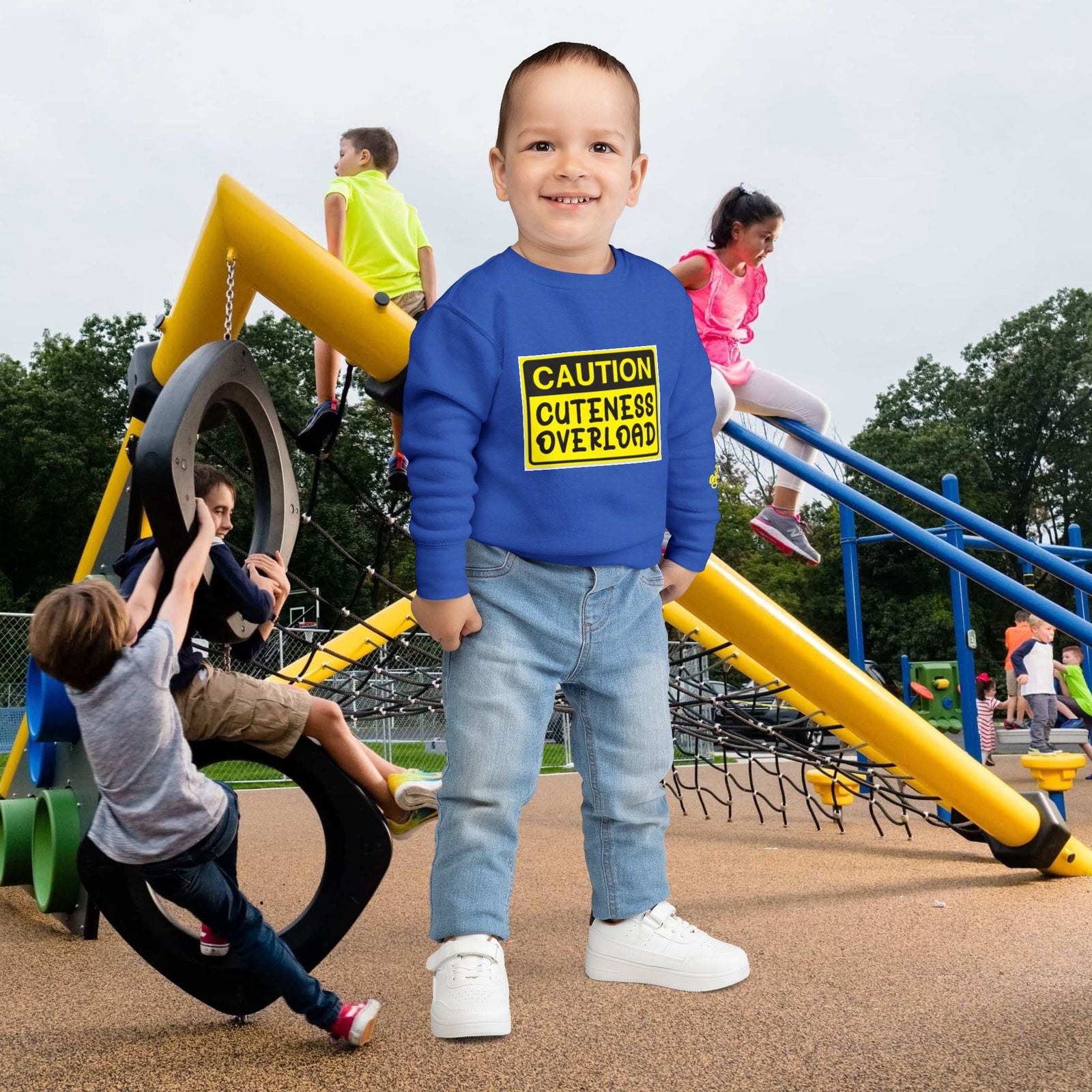"Caution: Cuteness Overload" Kids Crewneck Toddler Sweatshirt - 314 Originals