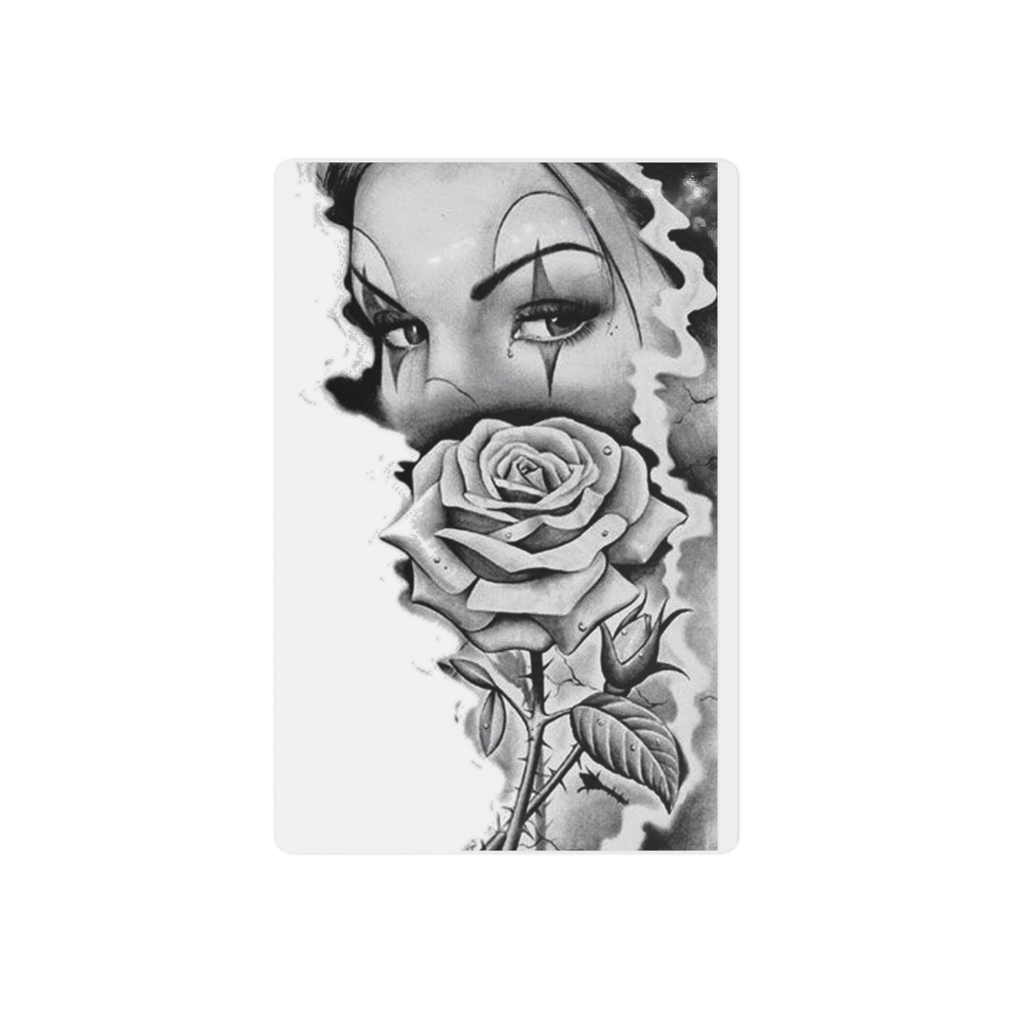 Chicano Clown Rose Temporary Tattoo — Black & Gray Floral Face Art - 314 Originals