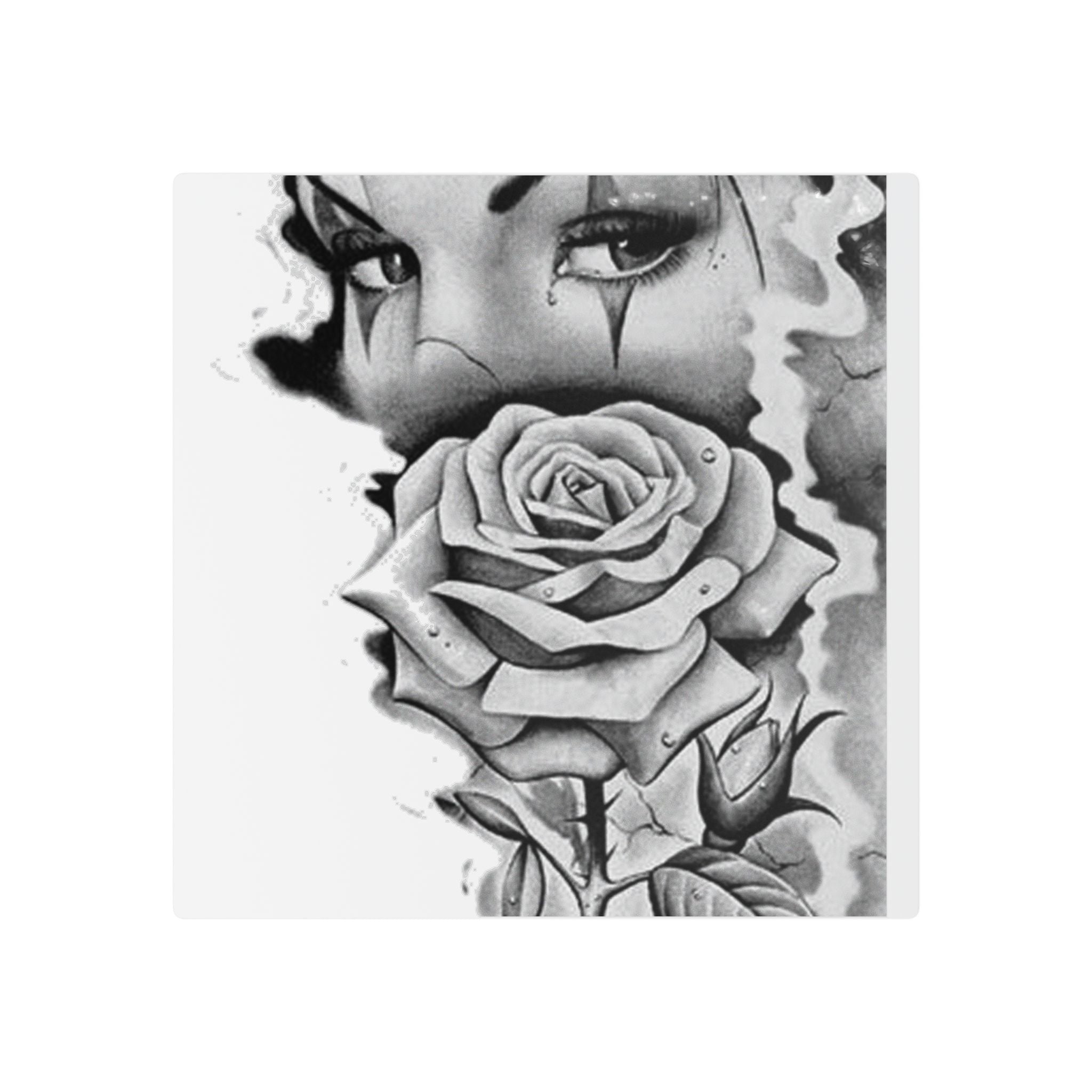Chicano Clown Rose Temporary Tattoo — Black & Gray Floral Face Art - 314 Originals
