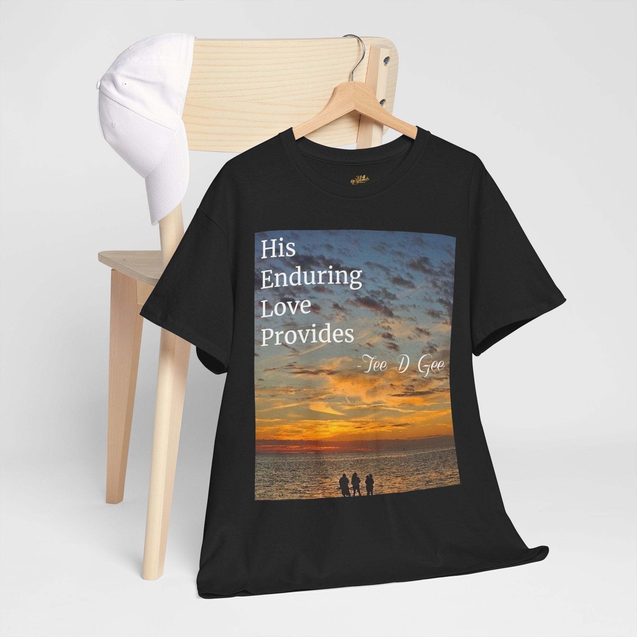 Christian Sunset T-Shirt – "His Enduring Love Provides" Inspirational Gospel Tee - 314 Originals