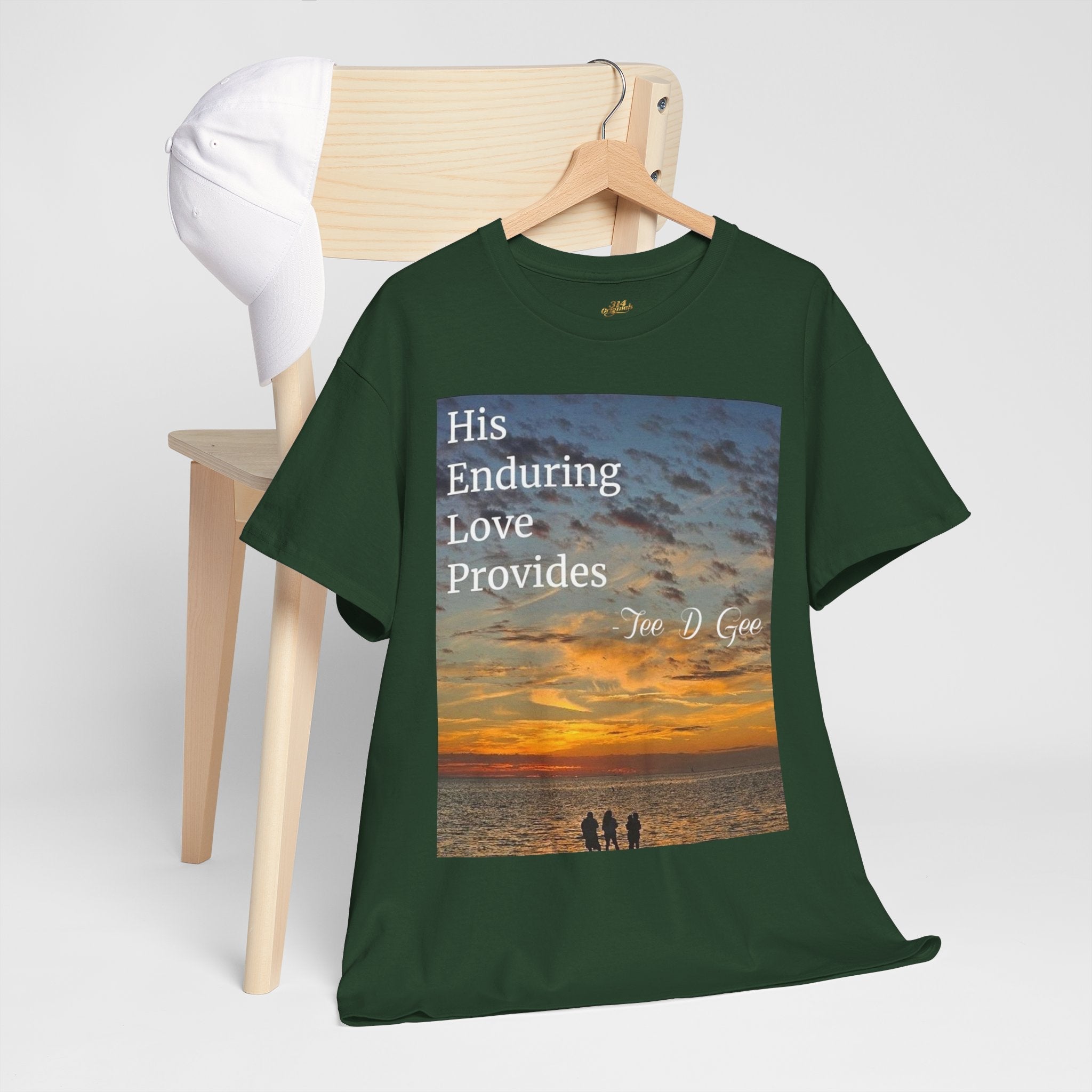 Christian Sunset T-Shirt – "His Enduring Love Provides" Inspirational Gospel Tee - 314 Originals