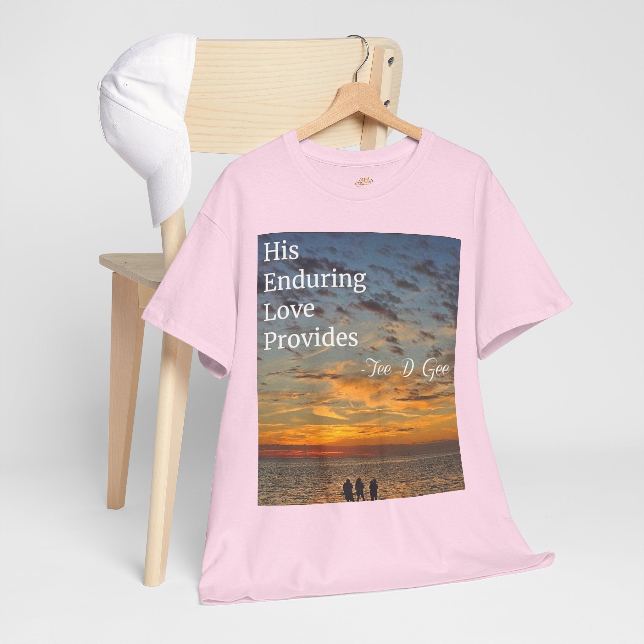 Christian Sunset T-Shirt – "His Enduring Love Provides" Inspirational Gospel Tee - 314 Originals