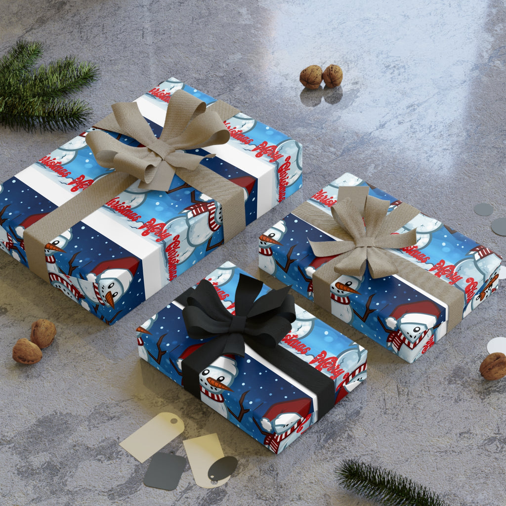 Christmas Snowman Wrapping Paper Roll — Holiday Gift Wrap with 'Merry Christmas' Design - 314 Originals