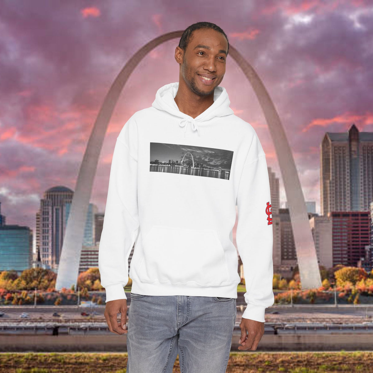 City Skyline Hoodie — Black & White Waterfront Panorama Pullover - 314 Originals