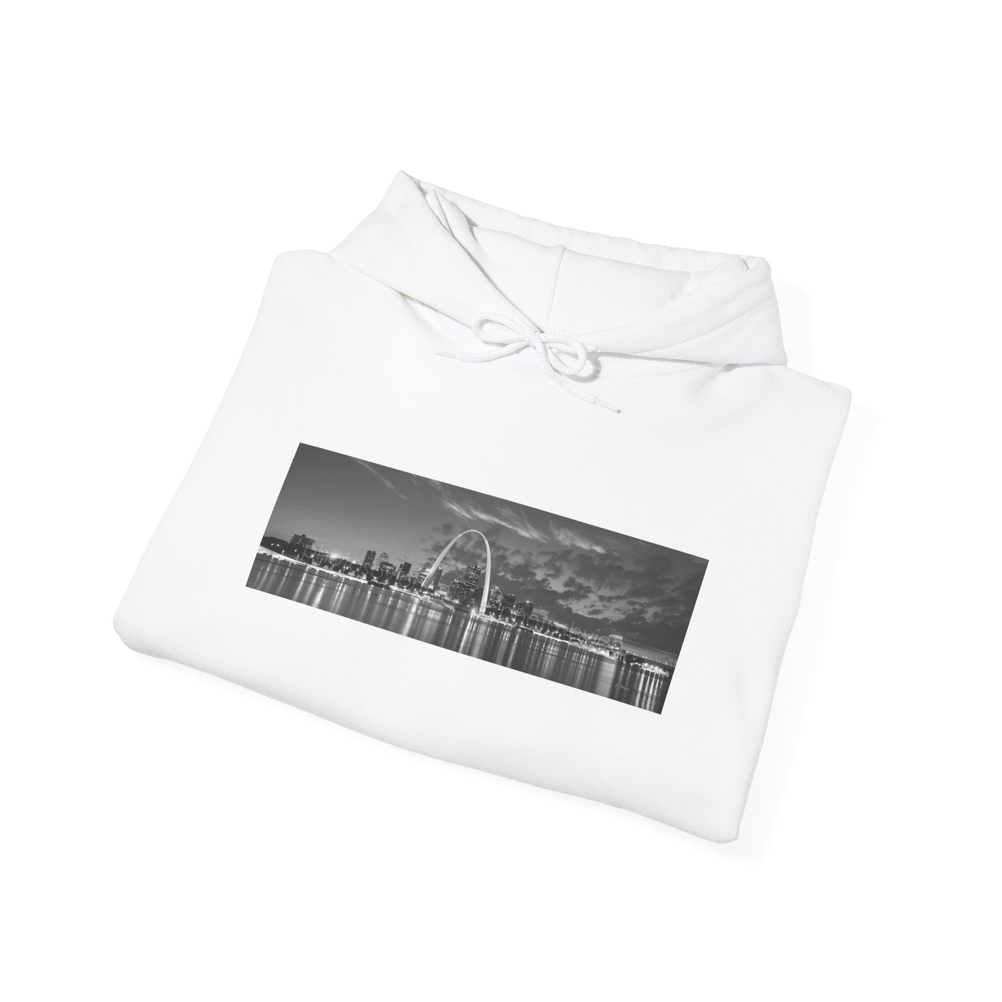City Skyline Hoodie — Black & White Waterfront Panorama Pullover - 314 Originals