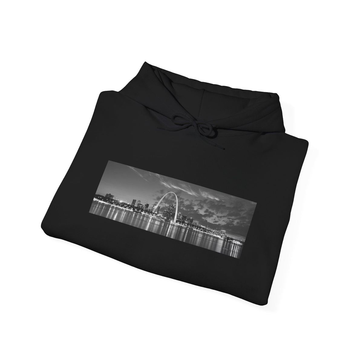City Skyline Hoodie — Black & White Waterfront Panorama Pullover - 314 Originals