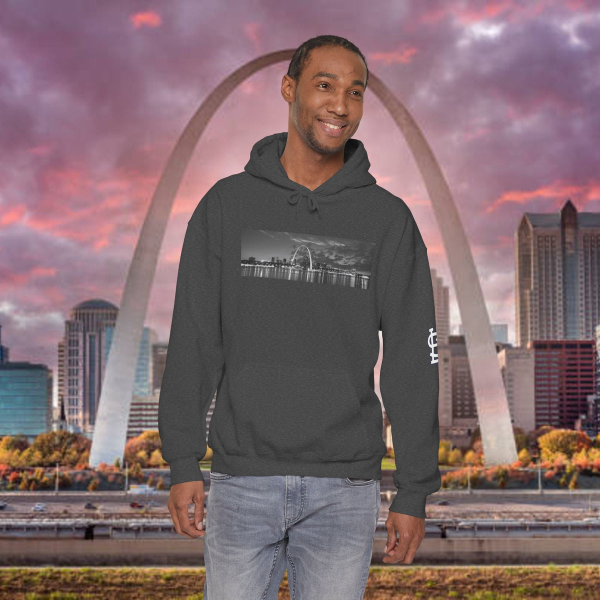 City Skyline Hoodie — Black & White Waterfront Panorama Pullover - 314 Originals
