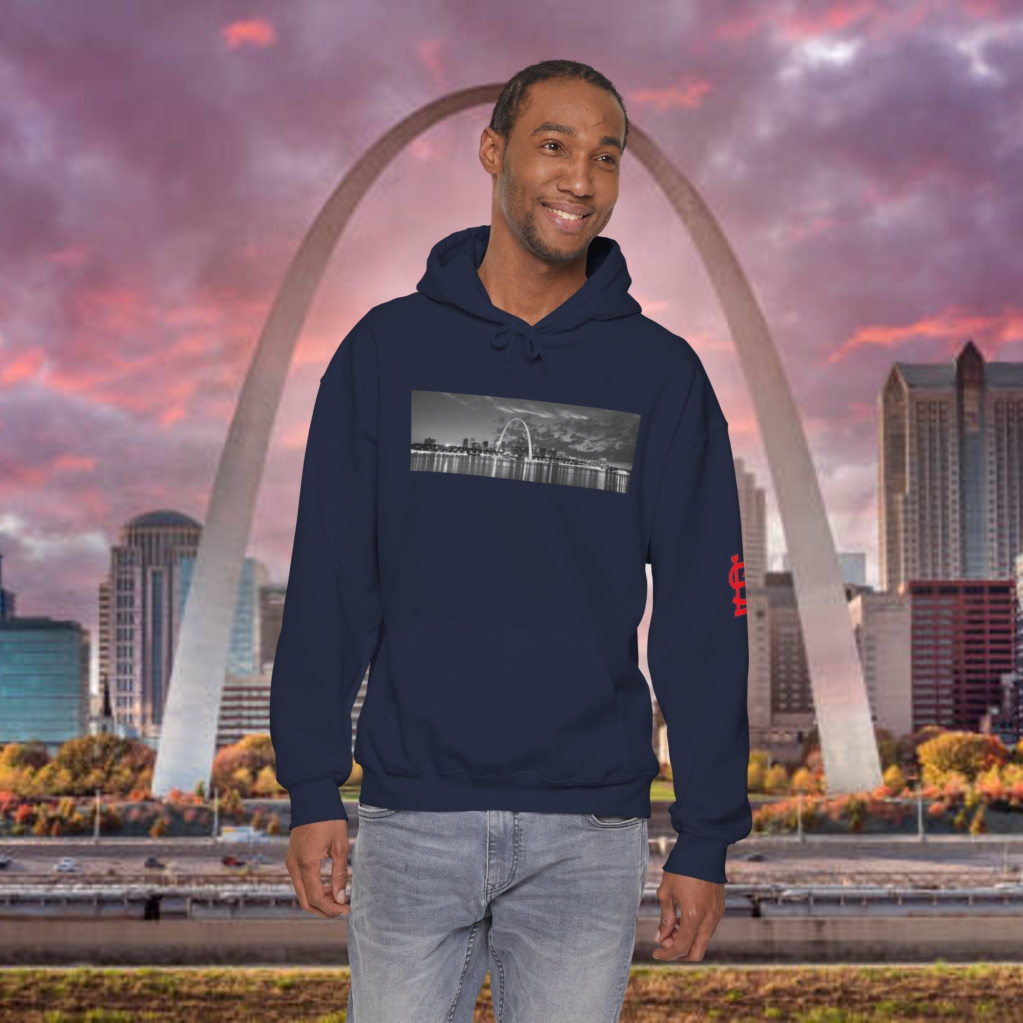 City Skyline Hoodie — Black & White Waterfront Panorama Pullover - 314 Originals