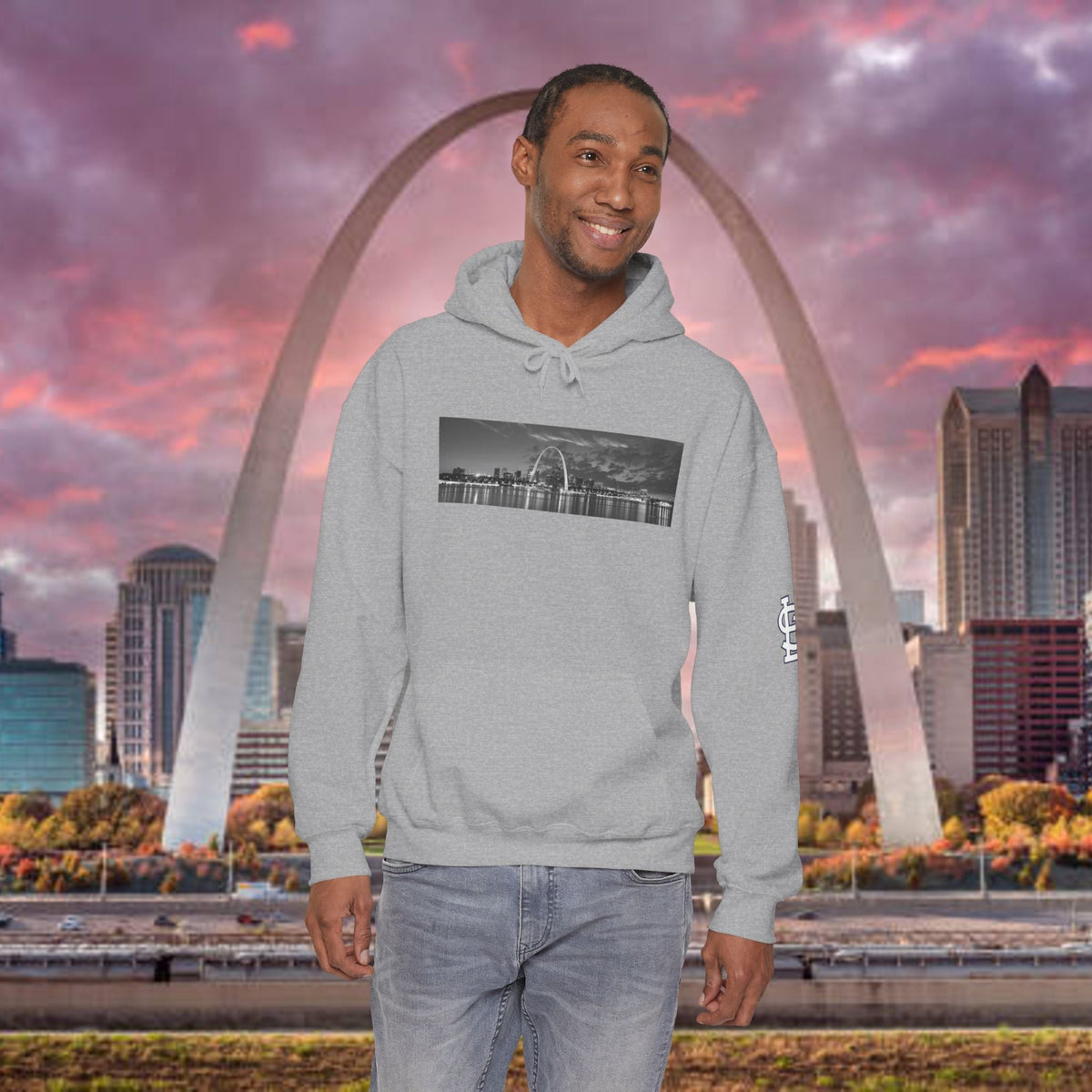 City Skyline Hoodie — Black & White Waterfront Panorama Pullover - 314 Originals