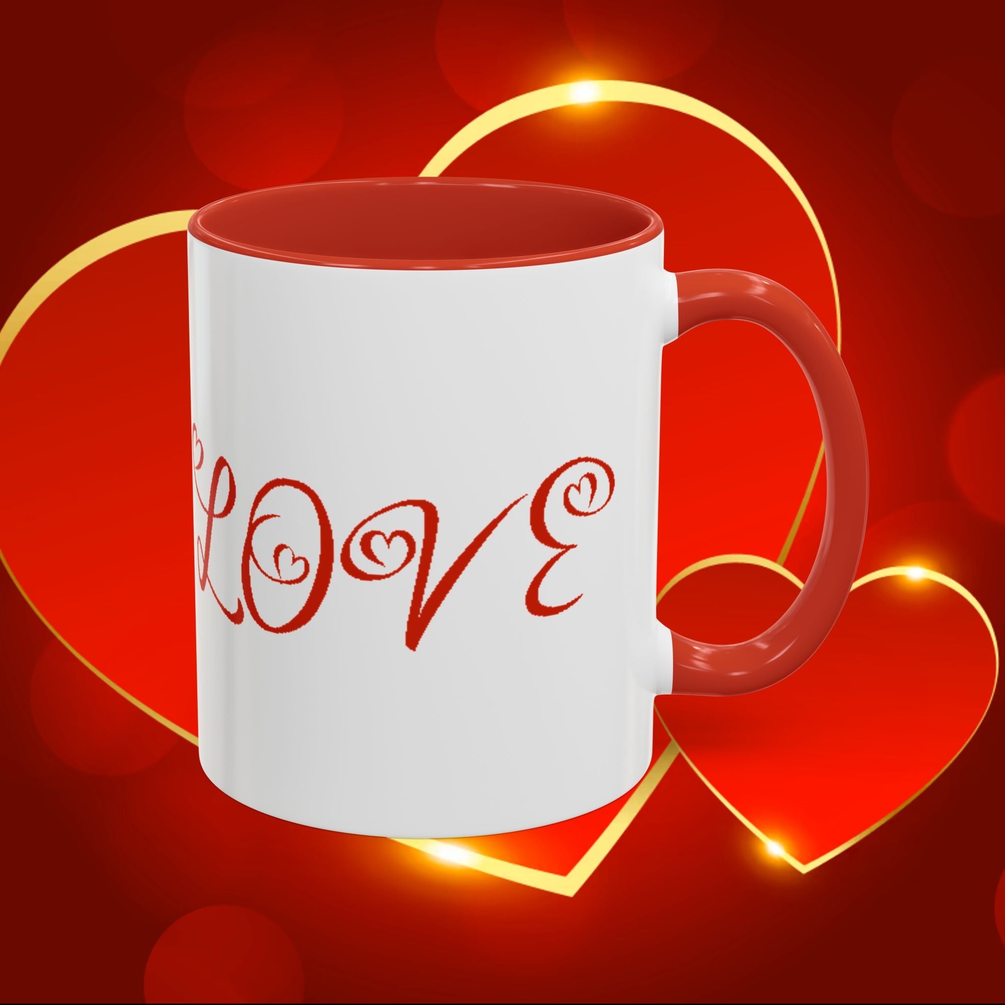Cupid Love Coffee Mug – Pink or Red Interior, 'LOVE' Heart Design (11/15oz) - 314 Originals