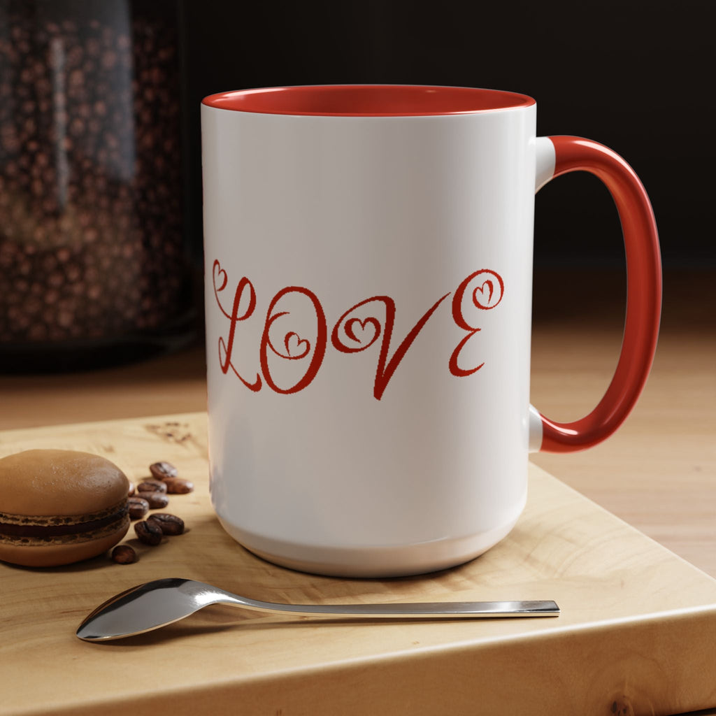 Cupid Love Coffee Mug – Pink or Red Interior, 'LOVE' Heart Design (11/15oz) - 314 Originals