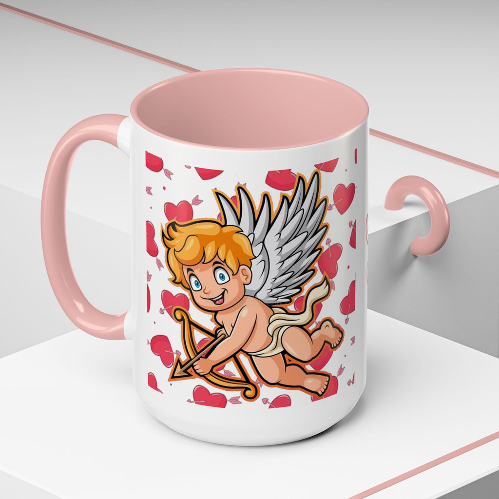 Cupid Love Coffee Mug – Pink or Red Interior, 'LOVE' Heart Design (11/15oz) - 314 Originals