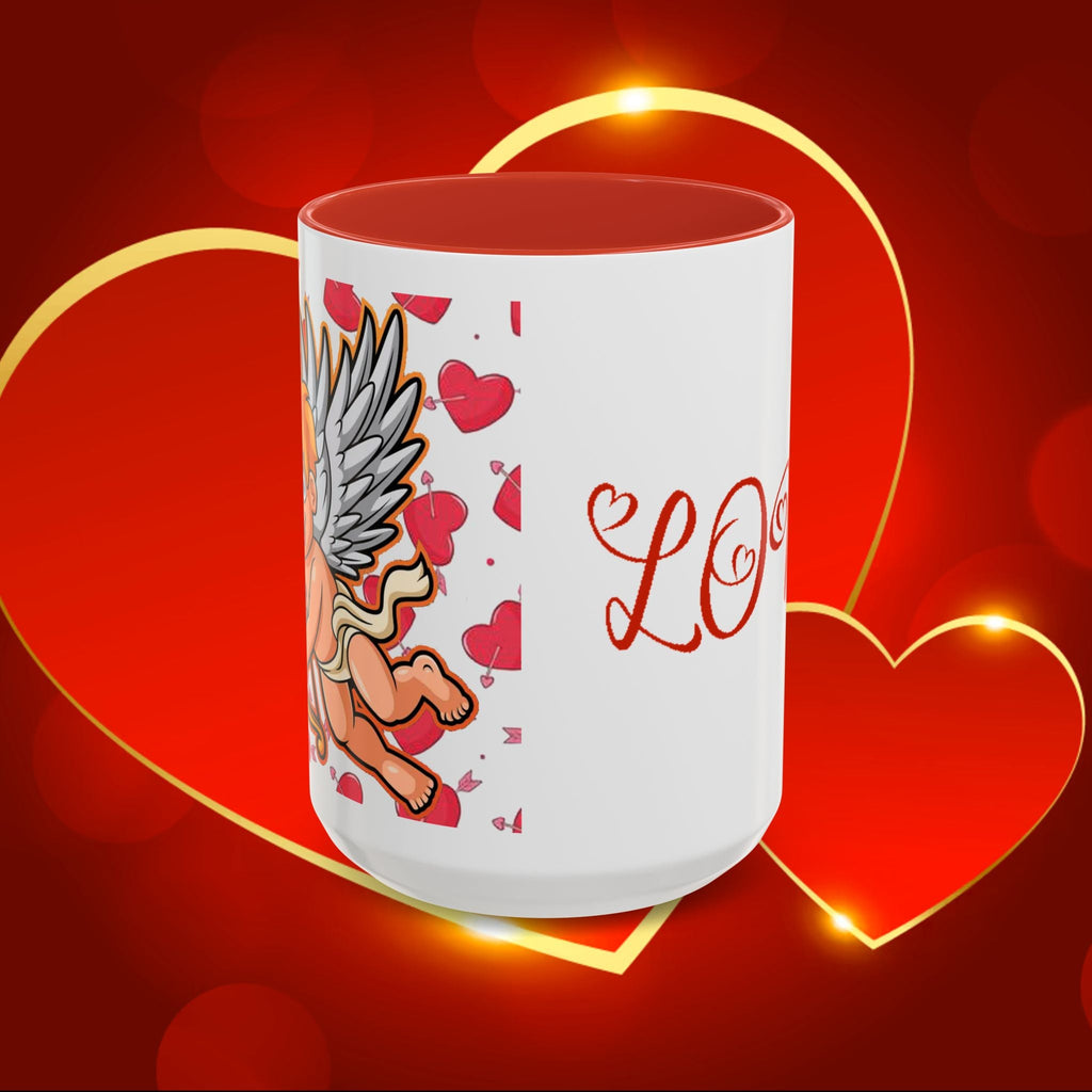 Cupid Love Coffee Mug – Pink or Red Interior, 'LOVE' Heart Design (11/15oz) - 314 Originals