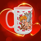 Cupid Love Coffee Mug – Pink or Red Interior, 'LOVE' Heart Design (11/15oz) - 314 Originals