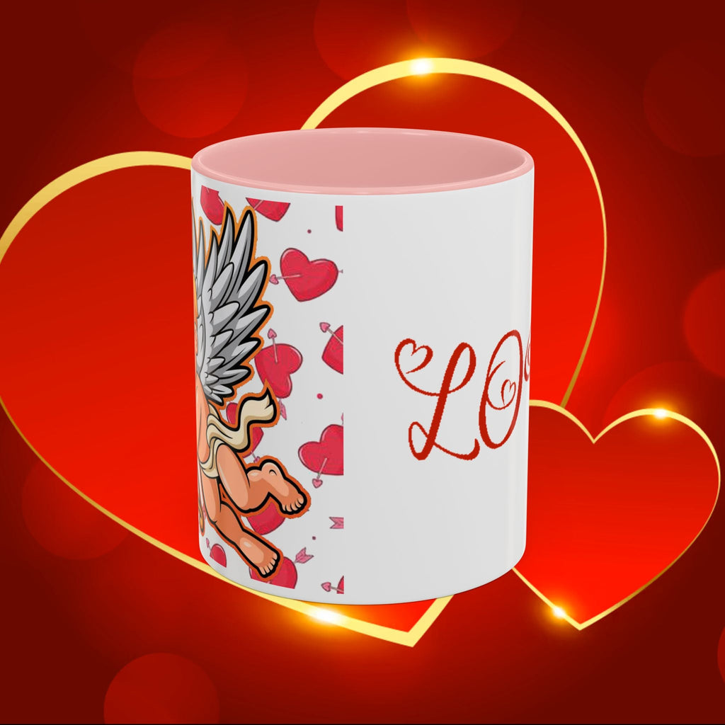 Cupid Love Coffee Mug – Pink or Red Interior, 'LOVE' Heart Design (11/15oz) - 314 Originals