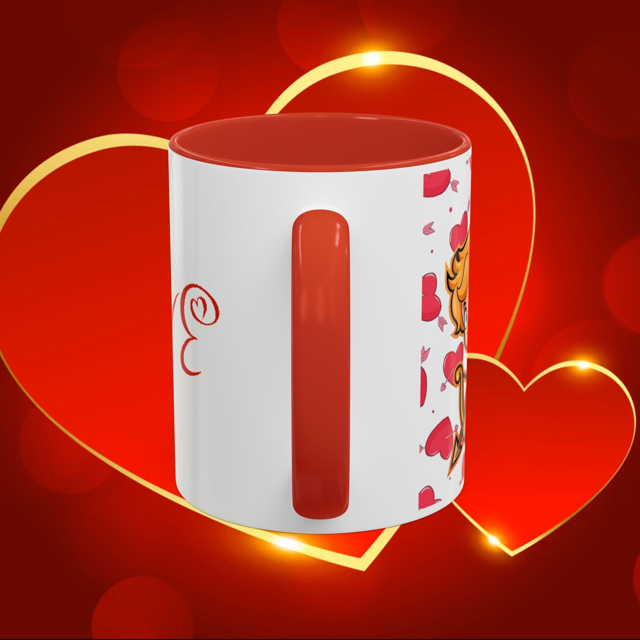 Cupid Love Coffee Mug – Pink or Red Interior, 'LOVE' Heart Design (11/15oz) - 314 Originals
