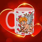 Cupid Love Coffee Mug – Pink or Red Interior, 'LOVE' Heart Design (11/15oz) - 314 Originals