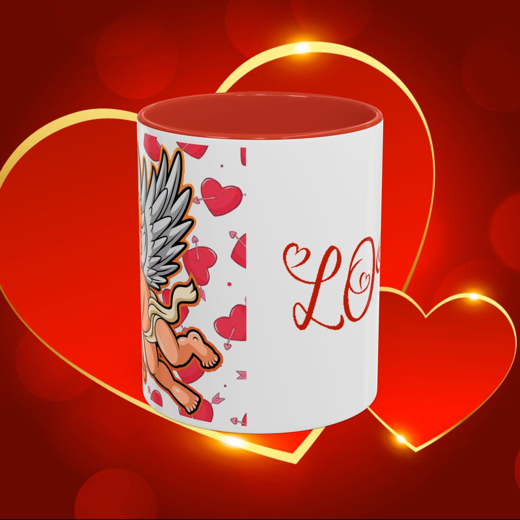 Cupid Love Coffee Mug – Pink or Red Interior, 'LOVE' Heart Design (11/15oz) - 314 Originals