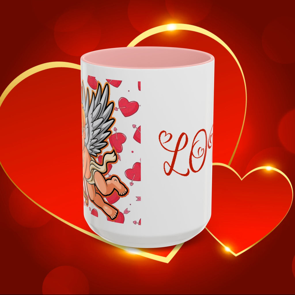 Cupid Love Coffee Mug – Pink or Red Interior, 'LOVE' Heart Design (11/15oz) - 314 Originals