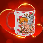 Cupid Love Coffee Mug – Pink or Red Interior, 'LOVE' Heart Design (11/15oz) - 314 Originals