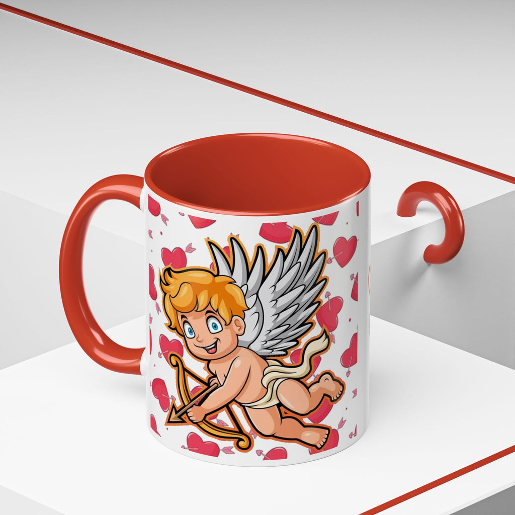 Cupid Love Coffee Mug – Pink or Red Interior, 'LOVE' Heart Design (11/15oz) - 314 Originals